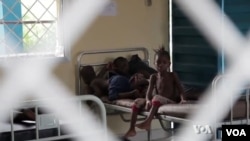 A sick child at the holding center in Makeni.