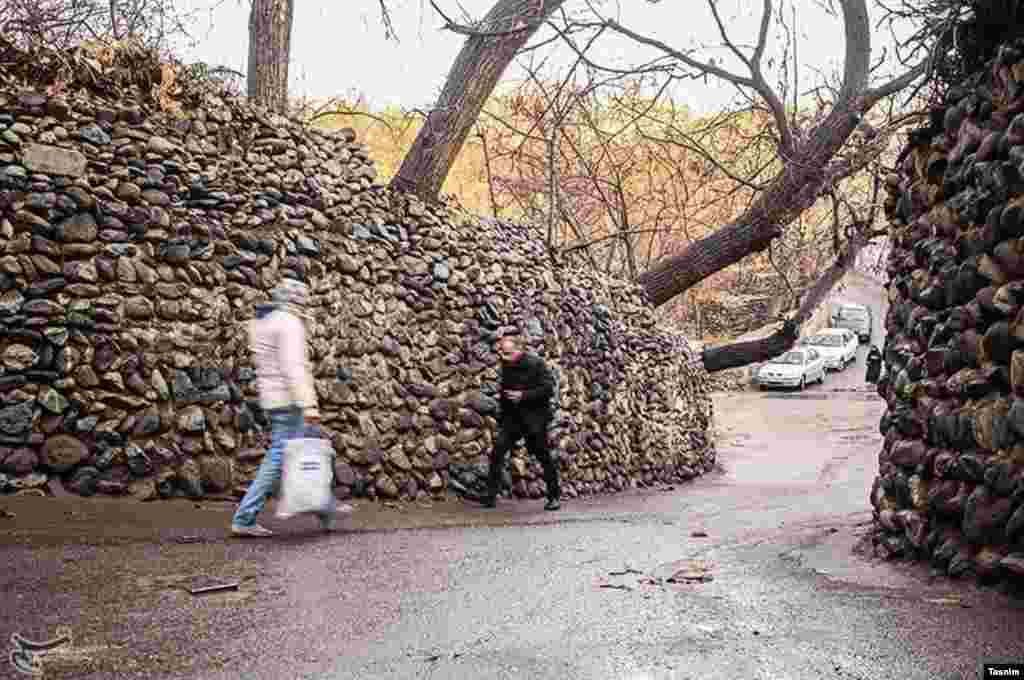 محله کن، روستایی در شمال غرب تهران با بافت معماری خشت و گل. با درخت های توت سفید اش عکس: مصطفی اصغری