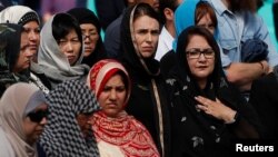New Zealand's Prime Minister Jacinda Ardern attends the Friday prayers at Hagley Park outside Al Noor Mosque in Christchurch, New Zealand, March 22, 2019.
