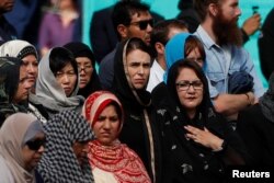 New Zealand's Prime Minister Jacinda Ardern attends the Friday prayers at Hagley Park outside al-Noor mosque in Christchurch, New Zealand, March 22, 2019.