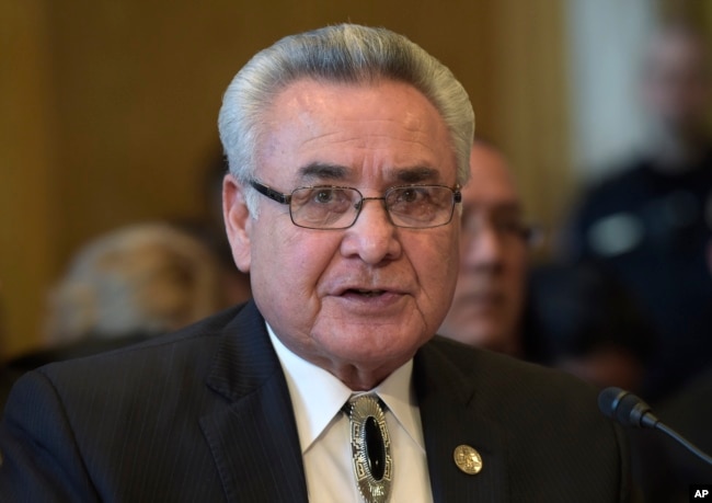 Jefferson Keel, Chickasaw, President of the National Congress of American Indians, seen here testifying before the Senate Indian Affairs Committee on Capitol Hill in Washington, Wednesday, March 8, 2017, during a hearing on priorities for the Trump admini