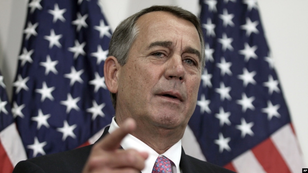 FILE - Outgoing House Speaker John Boehner of Ohio talks with reporters on Capitol Hill in Washington, Oct. 27, 2015.