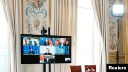 تصویری از دیدار مجازی رهبران گروه هفت از کاخ الیزه 