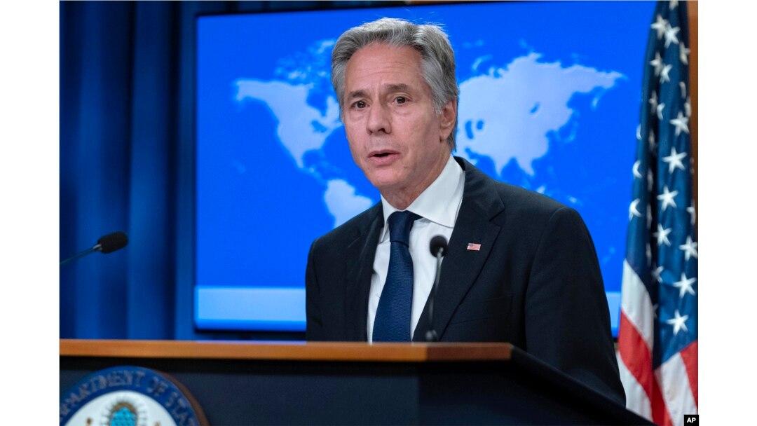 Menteri Luar Negeri Antony Blinken berbicara dalam konferensi pers tentang Intervensi Pemilu Rusia di Departemen Luar Negeri di Washington, Jumat, 13 September 2024. (Foto: AP)