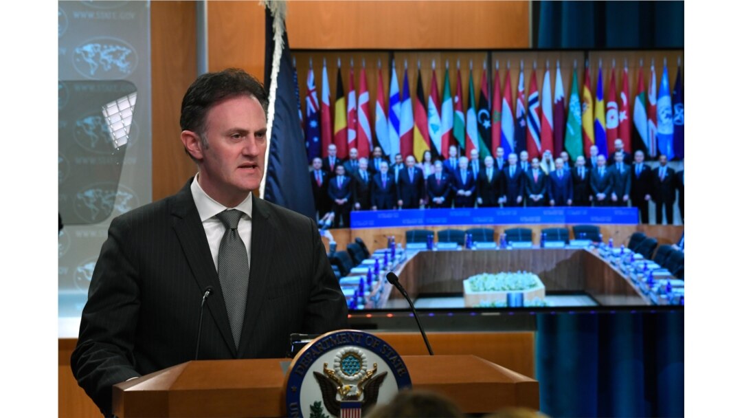 Ambassador Nathan Sales, coordinator for counterterrorism, speaks during a news conference at the State Department in Washington, Nov. 14, 2019, following the Global Coalition to Defeat ISIS Small Group Ministerial meeting.