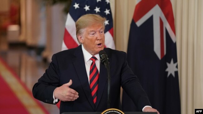 Predsjednik SAD Donald Trump na konferenciji za novinare sa australijskim premijerom Scottom Morrisonom u Bijeloj kući, 20. septembar 2019.