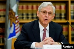 FILE— U.S. Attorney General Merrick Garland speaks as he meets with U.S. Attorney Damian Williams (not pictured), federal, state, and local law enforcement leaders in New York City, U.S., November 27, 2023.