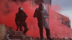 Police officers during a protest in Bogota, on May 5, 2021.