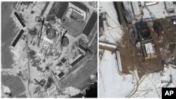 Satellite images of nuclear complex in Yongbyon, North Korea, Sept. 20, 2011 and Feb. 3, 2012. (DigitalGlobe)