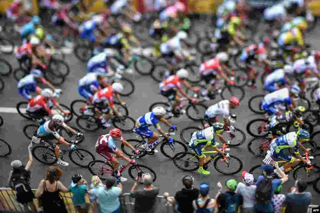 A pack of riders begin the sixth stage of the 105th edition of the Tour de France cycling race between Brest and Mur-de-Bretagne Guerledan, France.