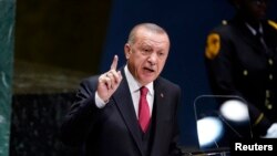 Presiden Turki Recep Tayyip Erdogan berpidato di sesi ke-74 Majelis Umum PBB. (Foto: Reuters)