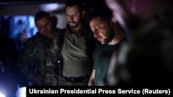 President of Ukraine Volodymyr Zelenskyy during a visit to the advanced positions of Ukrainian servicemen in Luhansk region, city of Lysychansk, June 5, 2022. (Ukrainian Presidential Press Service/Reuters)