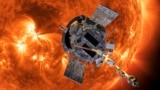 This image made available by NASA shows an artist's rendering of the Parker Solar Probe approaching the Sun. (Steve Gribben/Johns Hopkins APL/NASA via AP)