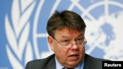Petteri Taalas, Secretary general of the World Meteorological Organization attends a news conference on the annual Greenhouse Gas Bulletin on concentrations of CO2 at the United Nations in Geneva, Oct. 24, 2016.