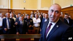 FILE - Ramush Haradinaj, a former Kosovo prime minister, appears in court in Colmar, eastern France, March 2, 2017. A French court refuses Thursday to extradite Haradinaj to Serbia to face war crimes charges.