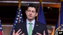 Speaker of the House Paul Ryan, R-Wis., takes questions from reporters following a closed-door GOP meeting on immigration, on Capitol Hill in Washington, June 13, 2018. Ryan says compromise legislation is in the works on immigration that has an "actual chance at making law and solving this problem." 