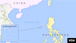 Map showing location of Scarborough Shoal in the South China Sea