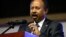 FILE - Sudan's Prime Minister in the transitional government Abdallah Hamdok speaks at the Friendship Hall in Khartoum, Sudan, December 25, 2019.