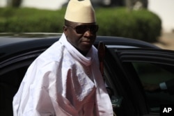 FILE- Gambia President Yahya Jammeh arrives for a summit in Abuja, Nigeria, Feb. 27, 2015. Jammeh declared the tiny West African nation an Islamic republic, Dec. 12, 2015.