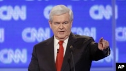 Republican presidential candidate former House Speaker Newt Gingrich participates in the Republican presidential candidate debate in Charleston, S.C. Jan. 19, 2012.