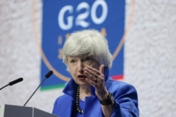 FILE - U.S. Treasury Secretary Janet Yellen speaks in Venice, Italy, July 11, 2021.
