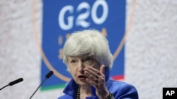 U.S. Treasury Secretary Janet Yellen speaks during a press conference at a G20 Economy, Finance ministers and Central Bank governors' meeting in Venice, Italy, July 11, 2021. 
