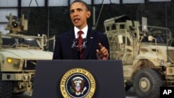 El presidente Barack Obama durante su discurso desde la base aérea de Bagram, en Afganistán.