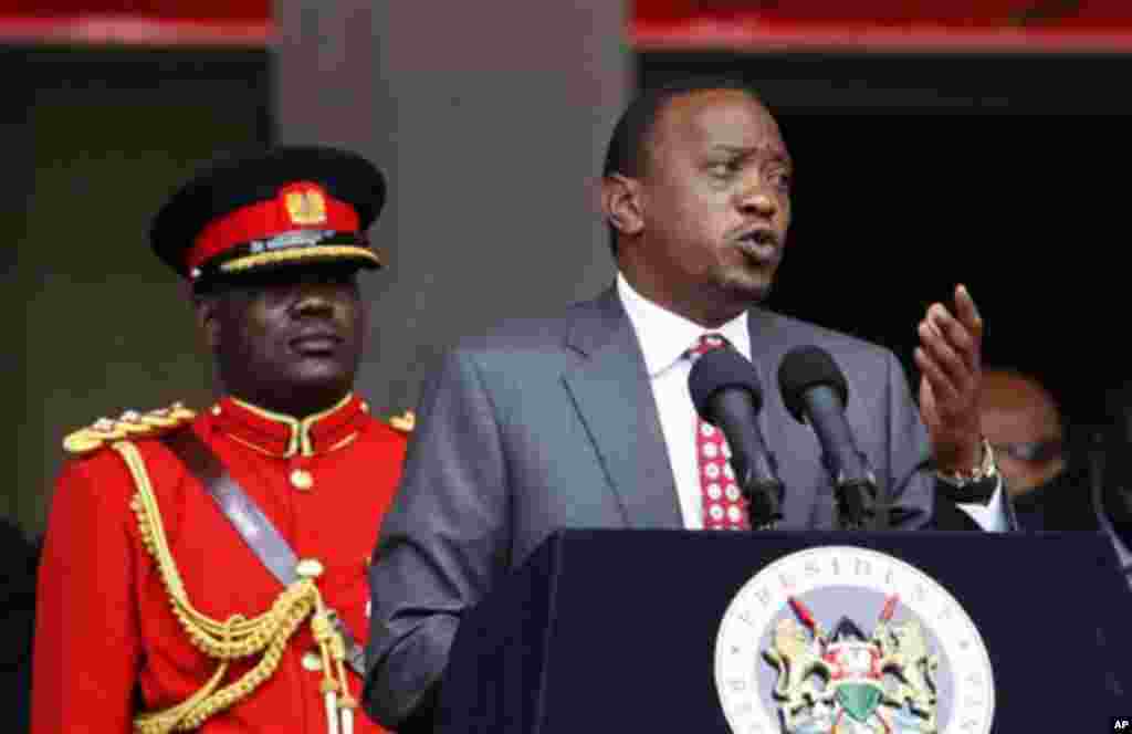 Shugaban Kenya Uhuru Kenyatta. Shugabanni daga kasashen Afirka da duniya sun kasance wurin bukukuwan a Nairobi domin tunawa da ranar.