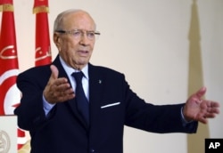 FILE - Tunisian President Beji Caid Essebsi.