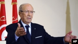 FILE - Tunisian President Beji Caid Essebsi.