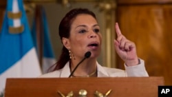 FILE - Guatemala's Vice President Roxana Baldetti speaks during a press conference at the Presidential House in Guatemala City, April 19, 2015.