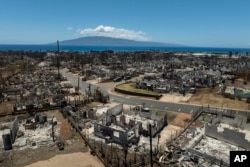 지난달 22일 촬영한 미국 하와이주 라하이나 산불 피해 현장 (자료사진)