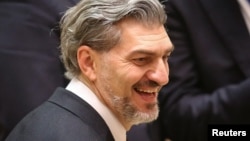 Mikheil Kavelashvili reacts after he was elected the country's new president in the parliament in Tbilisi, Georgia, on Dec. 14, 2024.