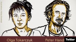 Penulis Polandia Olga Tokarczuk dan penulis Austria Peter Handke meraih penghargaan kesusasteraan 2019. (Ilustrator: Niklas Elmehed)