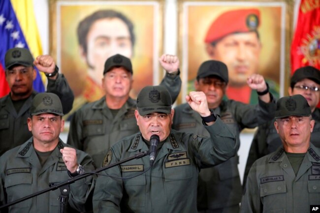 Venezuela's Defense Minister Vladimir Padrino Lopez attends a news conference in Caracas, Venezuela, Feb. 19, 2019.