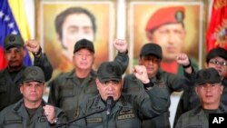 Venezuela's Defense Minister Vladimir Padrino Lopez attends a news conference in Caracas, Venezuela, Feb. 19, 2019. 