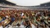 People gather for Pope Francis' address at the Stade des Martyrs during his apostolic journey, in Kinshasa, Democratic Republic of Congo, Feb. 2, 2023. 