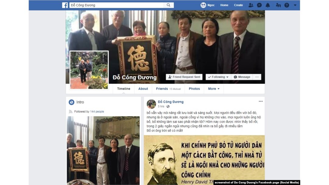 Trang Facebook của nhà báo độc lập Đỗ Công Đương.