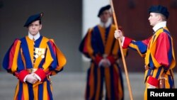 Swiss guards stand at the entrance of papal summer residence in Castel Gandolfo, Feb. 28, 2013.
