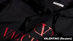 A handout photo from Valentino shows a limited-edition, 590 euro "(V) Vaccinated" hoodie.