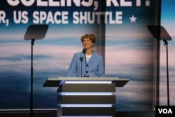 Eileen Collins, retired astronaut, speaks at the Republican National Convention, in Cleveland, July 20, 2016.