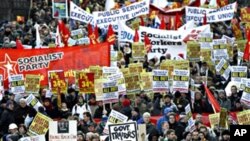 Thousands of protesters parade through Central Dublin against the Republic's four-year austerity plan, Ireland, 27 Nov. 2010