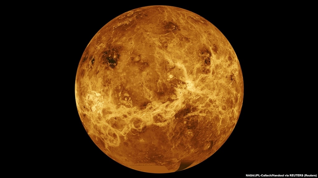 Data from NASA's Magellan spacecraft and Pioneer Venus Orbiter is used in an undated composite image of the planet Venus.