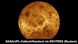 Data from NASA's Magellan spacecraft and Pioneer Venus Orbiter is used in an undated composite image of the planet Venus.