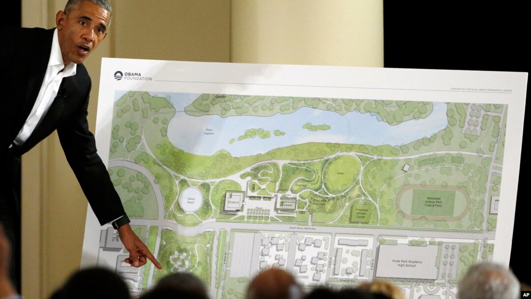 FILE - Former U.S. president Barack Obama speaks at a community event on a future Presidential Center, at the South Shore Cultural Center in Chicago, Illinois, May 3, 2017.