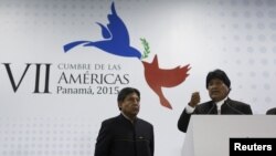 Evo Morales y David Coquehuanca durante la Cumbre de las Américas.