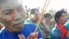 Cambodian villagers affected by the loss of land in Prey Lang forest in the north of the country pray at a Buddhist shrine in central Phnom Penh, August 18, 2011. Later, most were briefly detained after they distributed leaflets in the capital, but they w