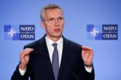 NATO Secretary-General Jens Stoltenberg briefs media after a meeting of the Alliance's ambassadors over the security situation in the Middle East, in Brussels, Belgium, Jan. 6, 2020.