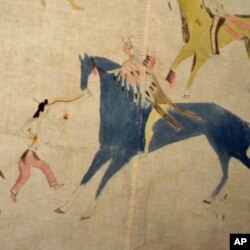 Scenes of battle and horse raiding decorate a muslin Lakota tipi from the late 19th or early 20th century.