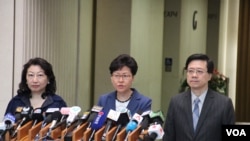 2019年6月10日上午香港特区行政长官林郑月娥举行记者会谈逃犯条例修法与凌晨时警民对峙事件 （美国之音记者申华拍摄）